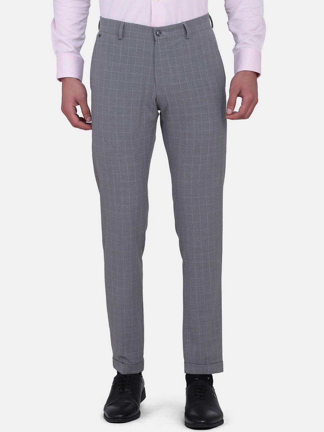 

Blackberrys Men Grey Checked Phoenix Skinny Fit Formal Trousers