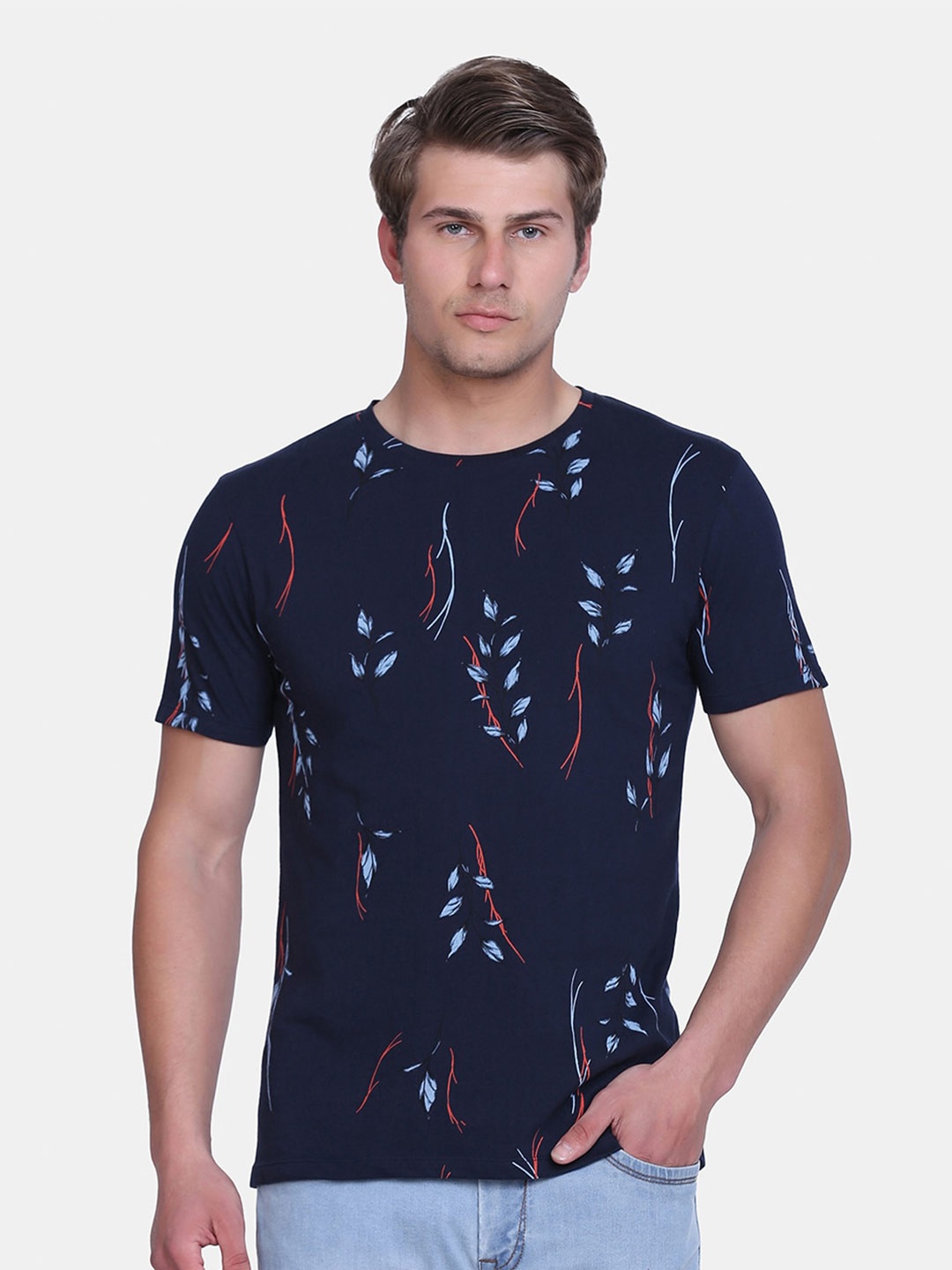 

Blackberrys Men Navy Blue Printed Slim Fit Cotton T-shirt