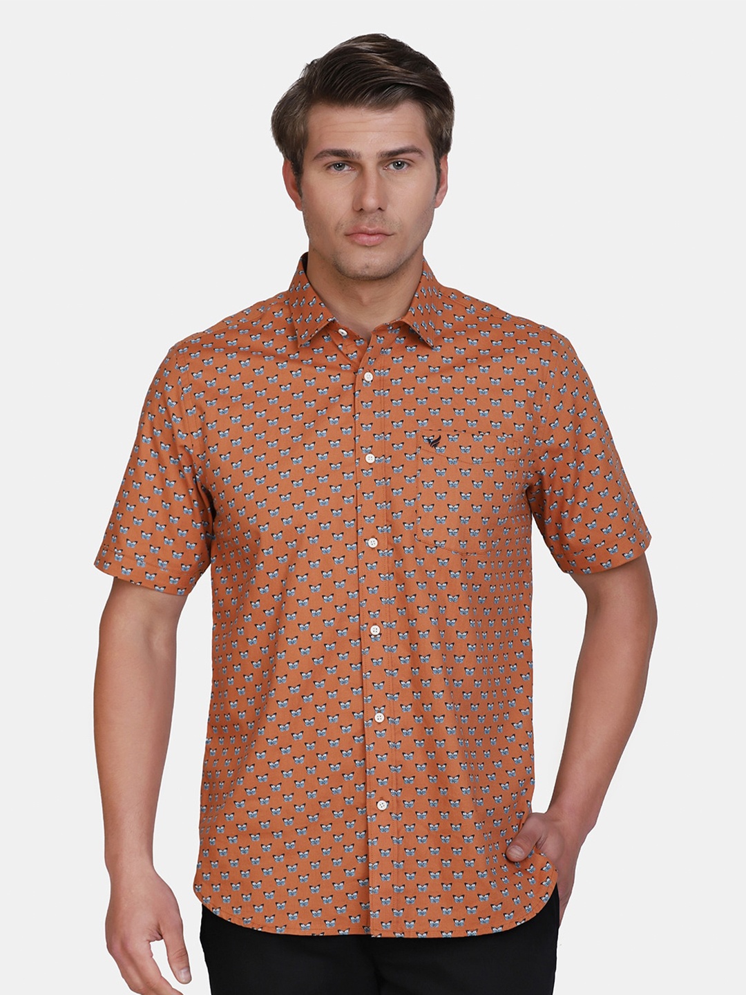

Blackberrys Men Rust India Slim Fit Floral Printed Casual Cotton Shirt