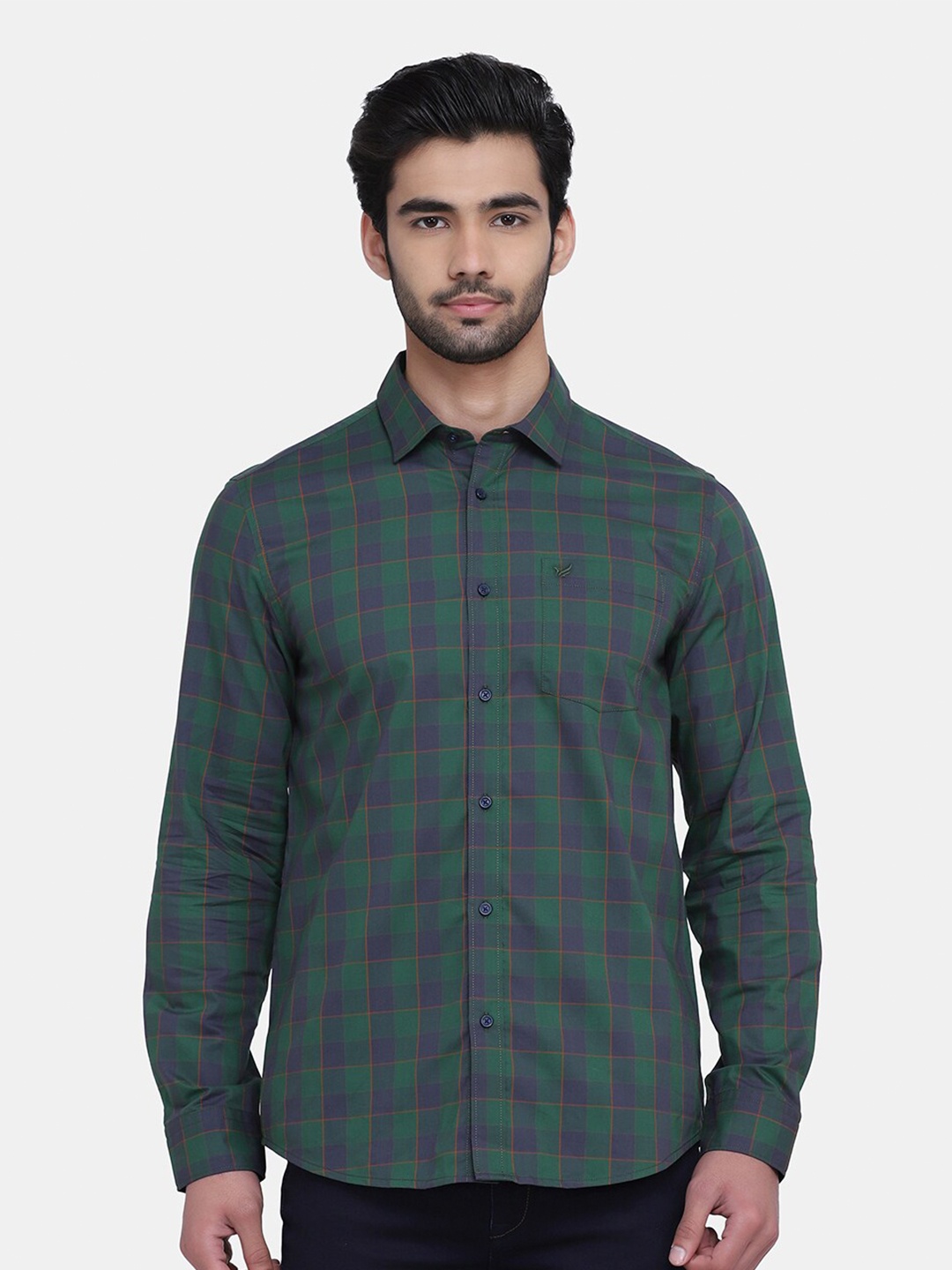 

Blackberrys Men Olive Green India Slim Fit Checked Cotton Casual Shirt
