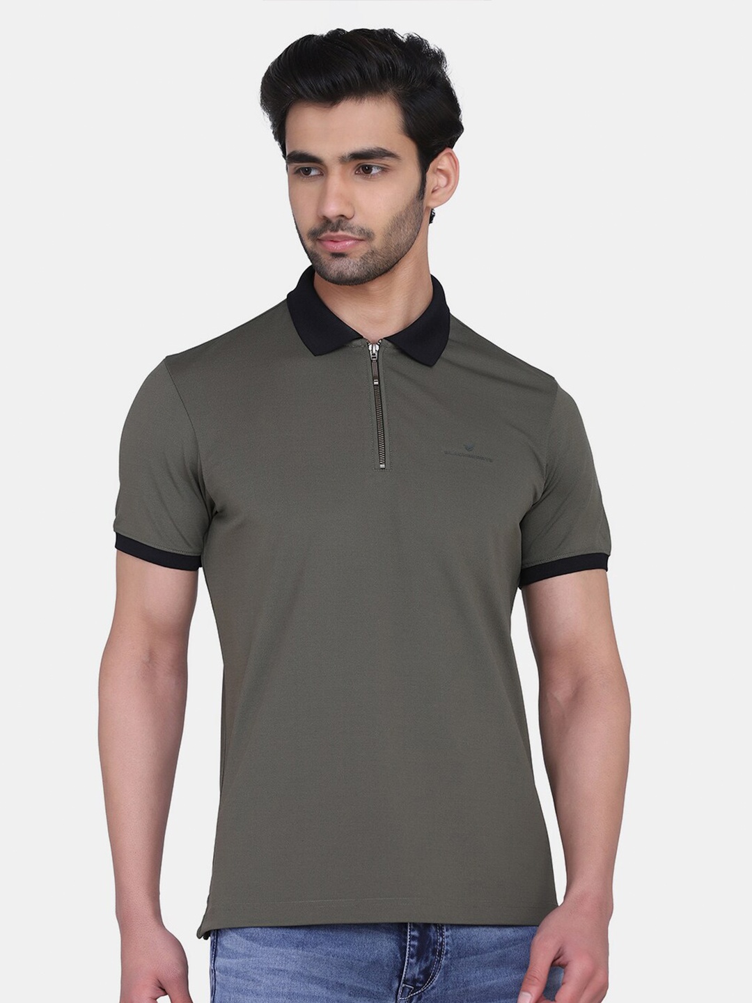 

Blackberrys Men Olive Green Polo Collar Slim Fit T-shirt