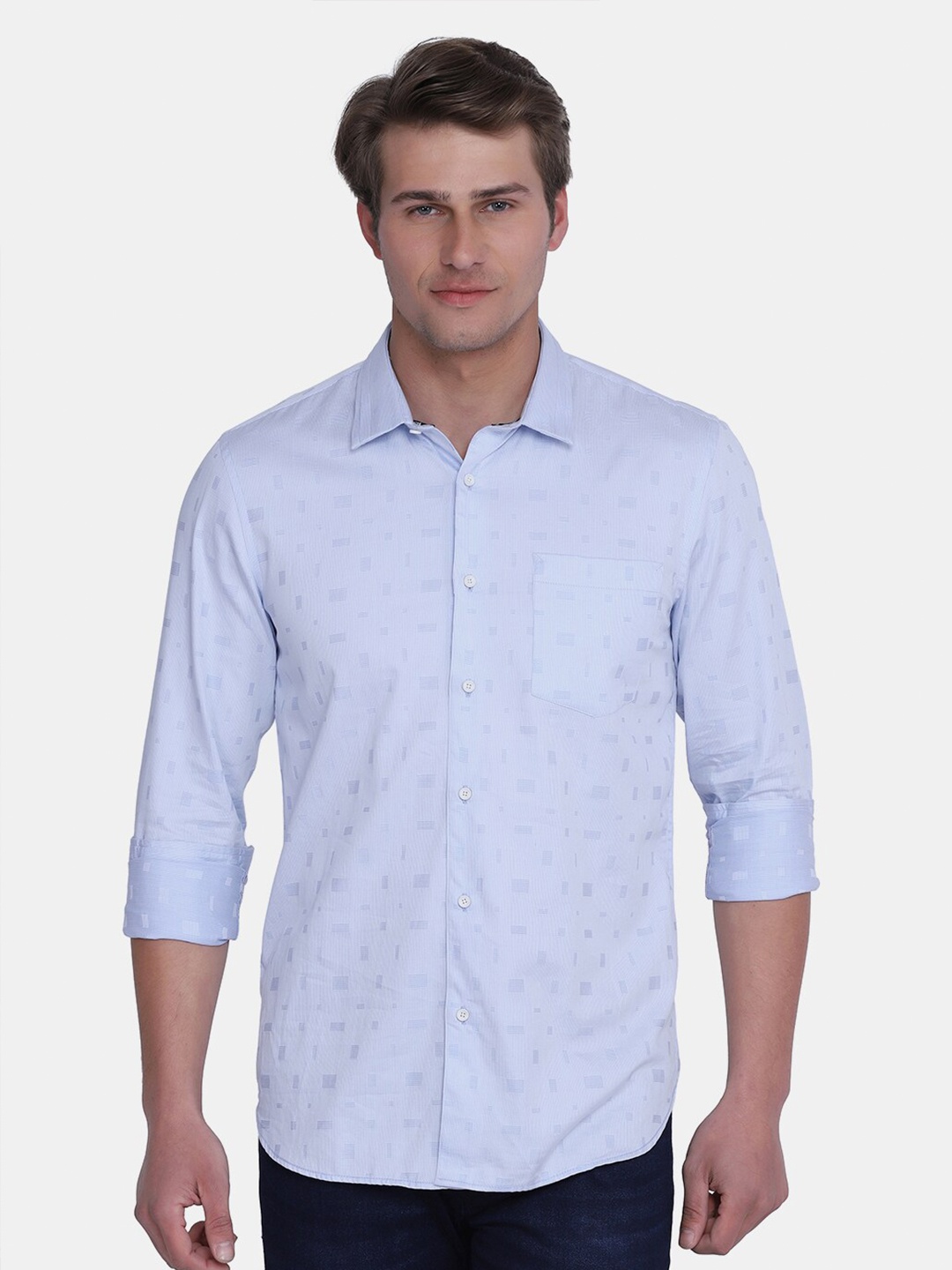 

Blackberrys Men Blue Slim Fit Printed Cotton Formal Shirt