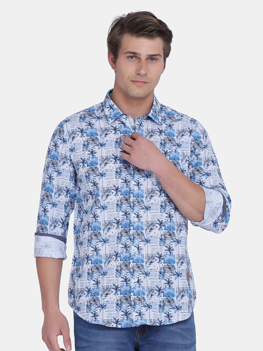 

Blackberrys Men Blue Slim Fit Floral Printed Linen Casual Shirt