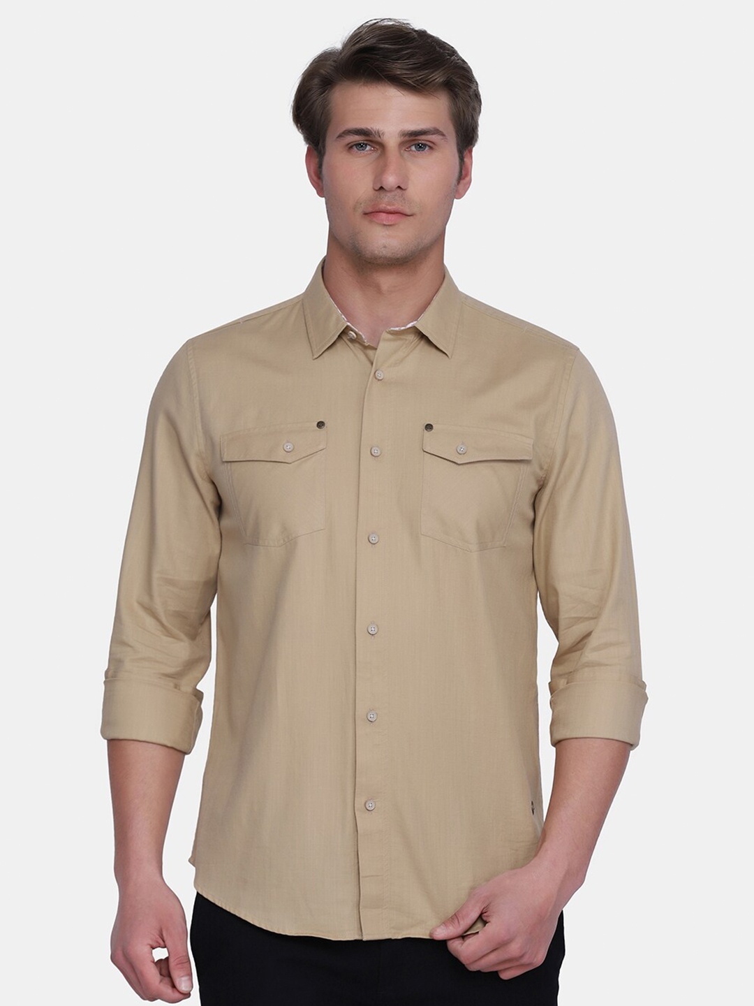 

Blackberrys Men Beige India Slim Fit Cotton Casual Shirt