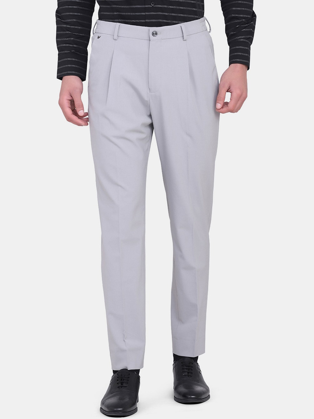 

Blackberrys Men Grey Pleated Arise Pleated Regular Fit Formal Trousers