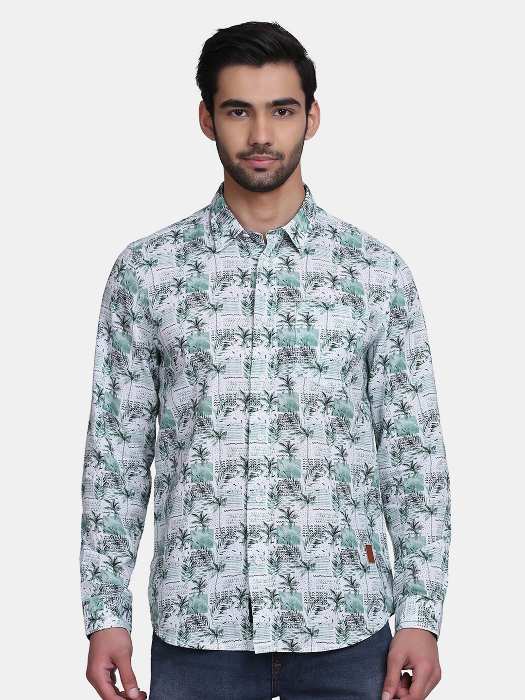

Blackberrys Men Olive Green Slim Fit Floral Printed Casual Shirt