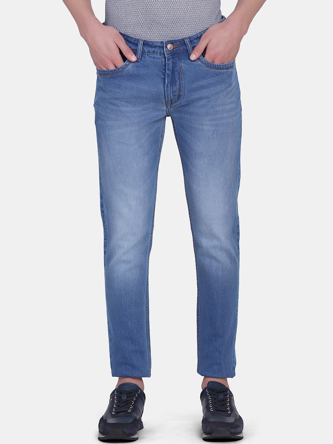 

Blackberrys Men Blue Yonk Skinny Fit Low-Rise Heavy Fade Stretchable Cropped Cotton Jeans