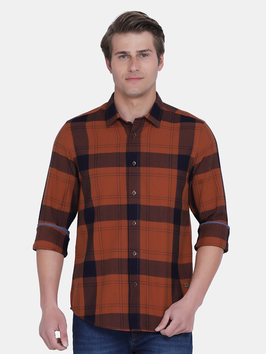 

Blackberrys Men Brown India Slim Fit Checked Casual Shirt