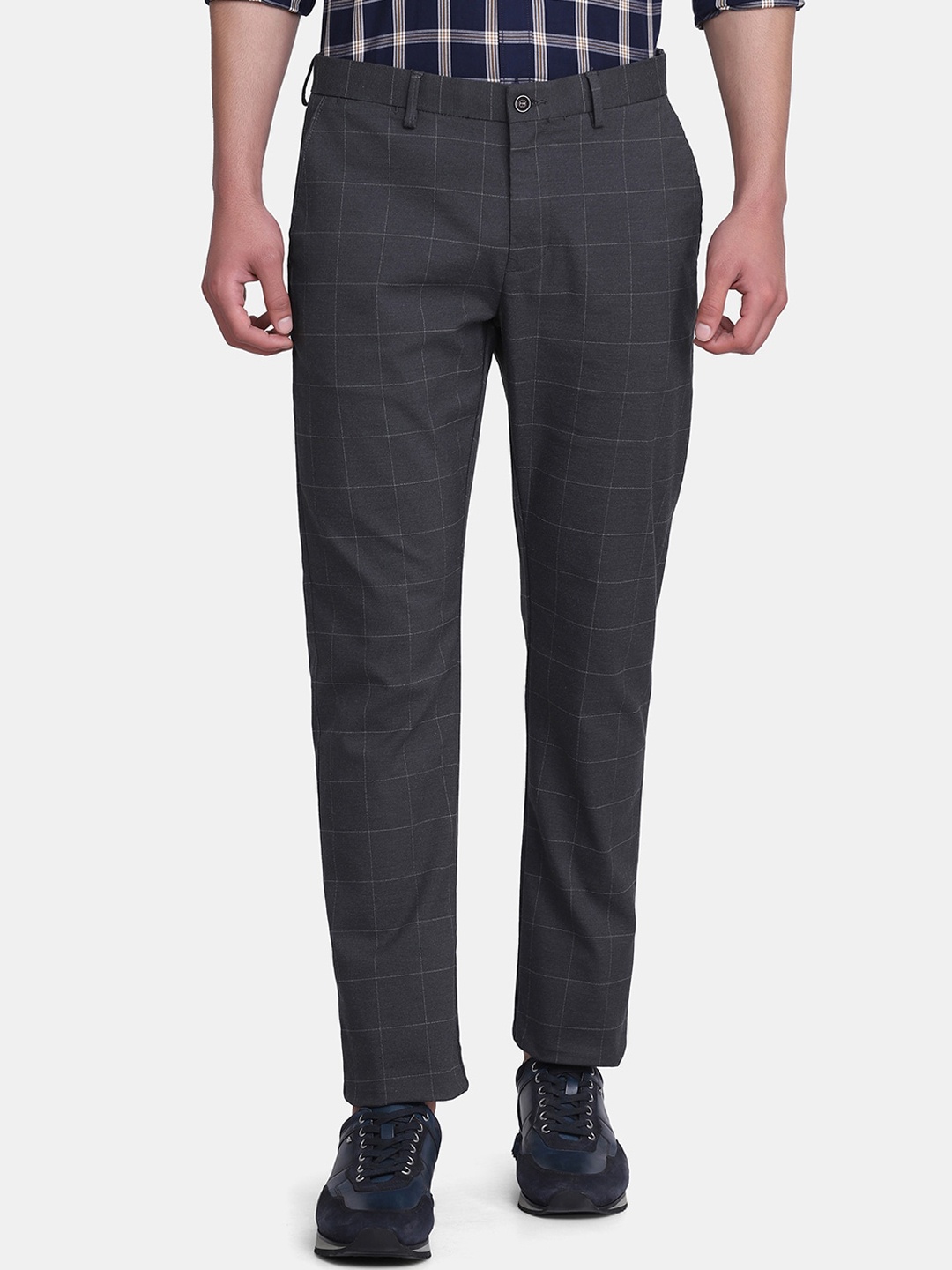 

Blackberrys Men Charcoal Grey Checked B-95 Slim Fit Trousers