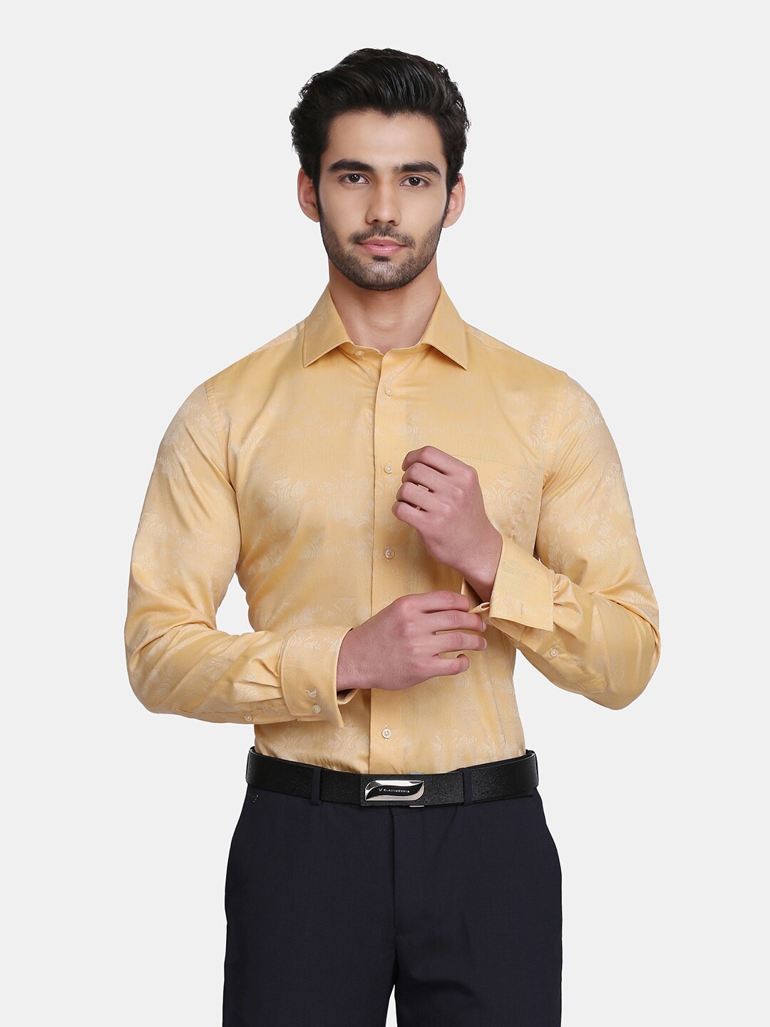 

Blackberrys Men Yellow India Slim Fit Floral Cotton Formal Shirt