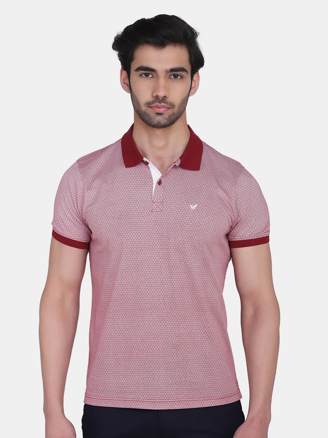 

Blackberrys Men Maroon Printed Polo Collar Slim Fit Cotton T-shirt