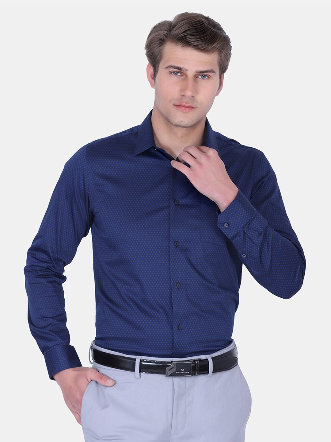 

Blackberrys Men Navy Blue India Slim Fit Micro Ditsy Printed Cotton Formal Shirt