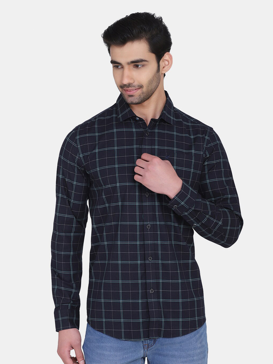 

Blackberrys Men Black India Slim Fit Checked Cotton Casual Shirt