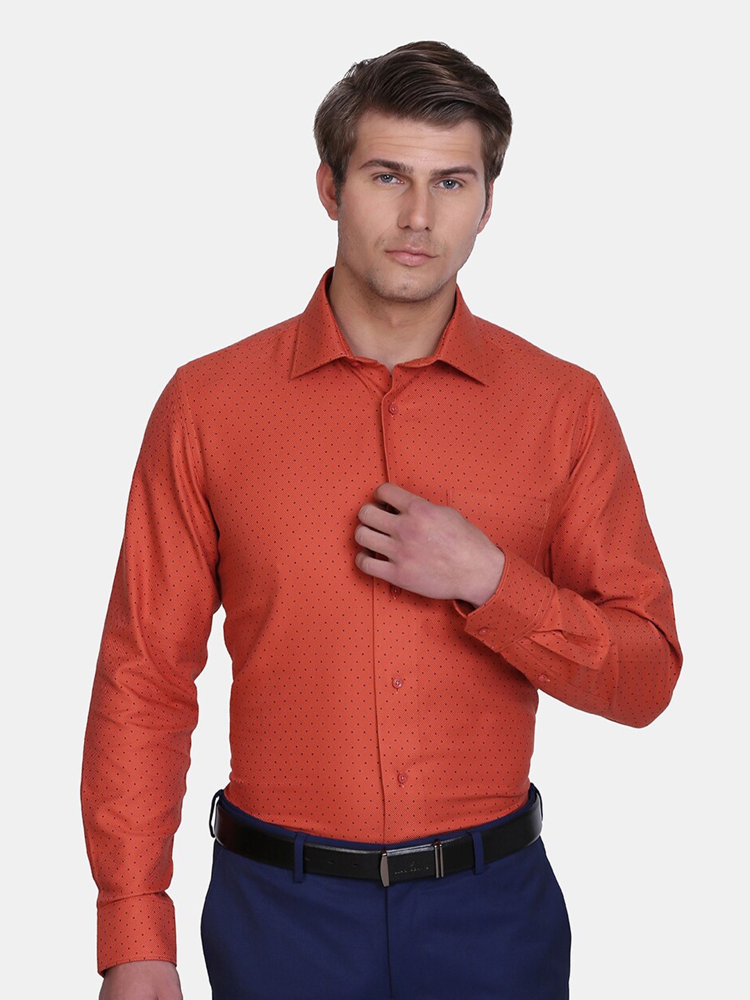 

Blackberrys Men Orange Slim Fit Printed Cotton Formal Shirt