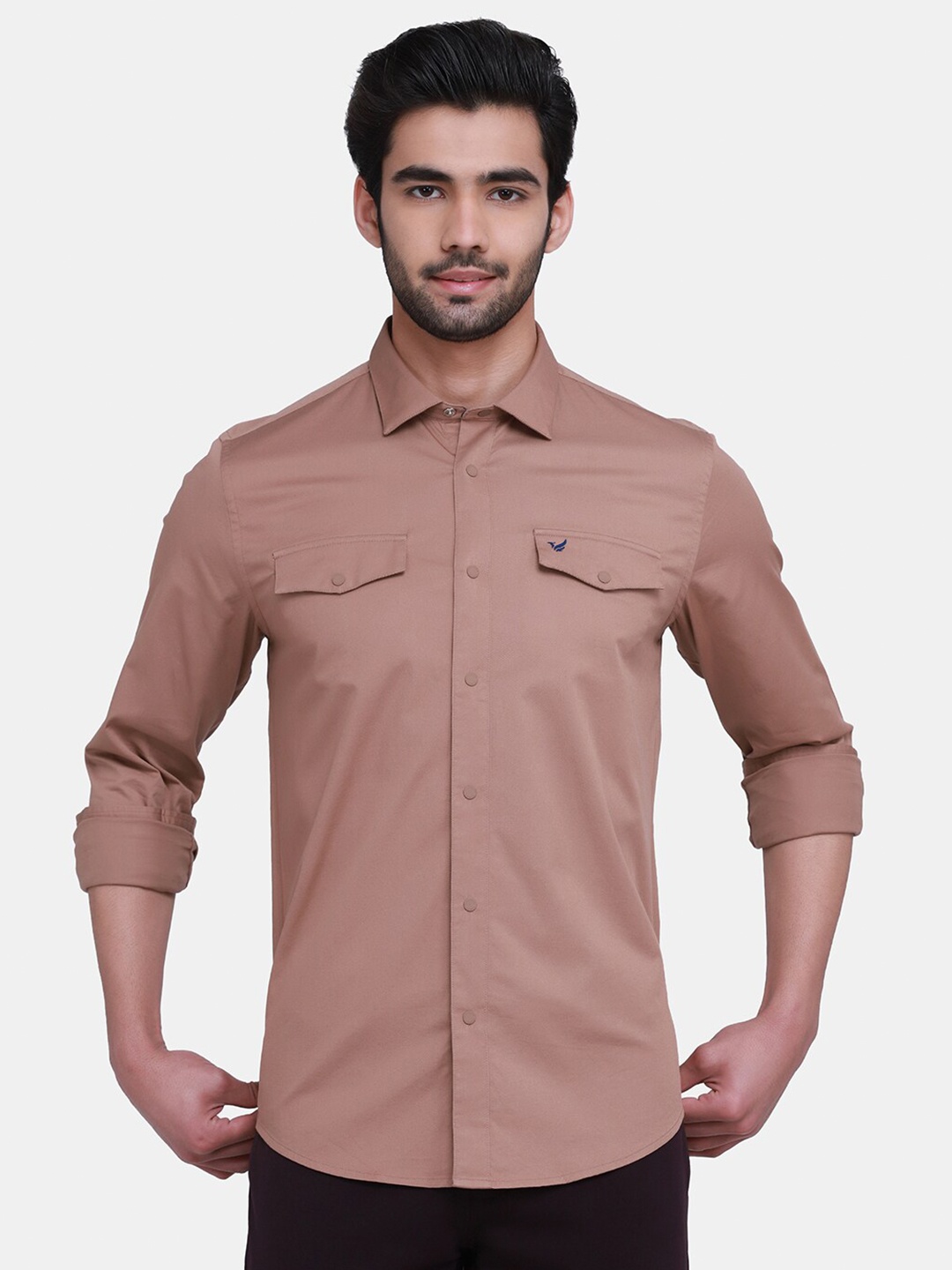 

Blackberrys Men Khaki Solid Slim Fit Casual Cotton Shirt