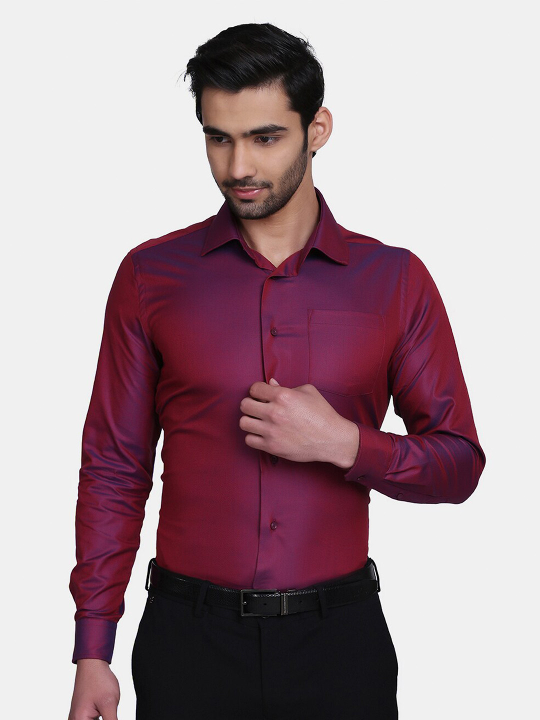 

Blackberrys Men Wine Red Solid Regular Fit Cotton Formal Shirt