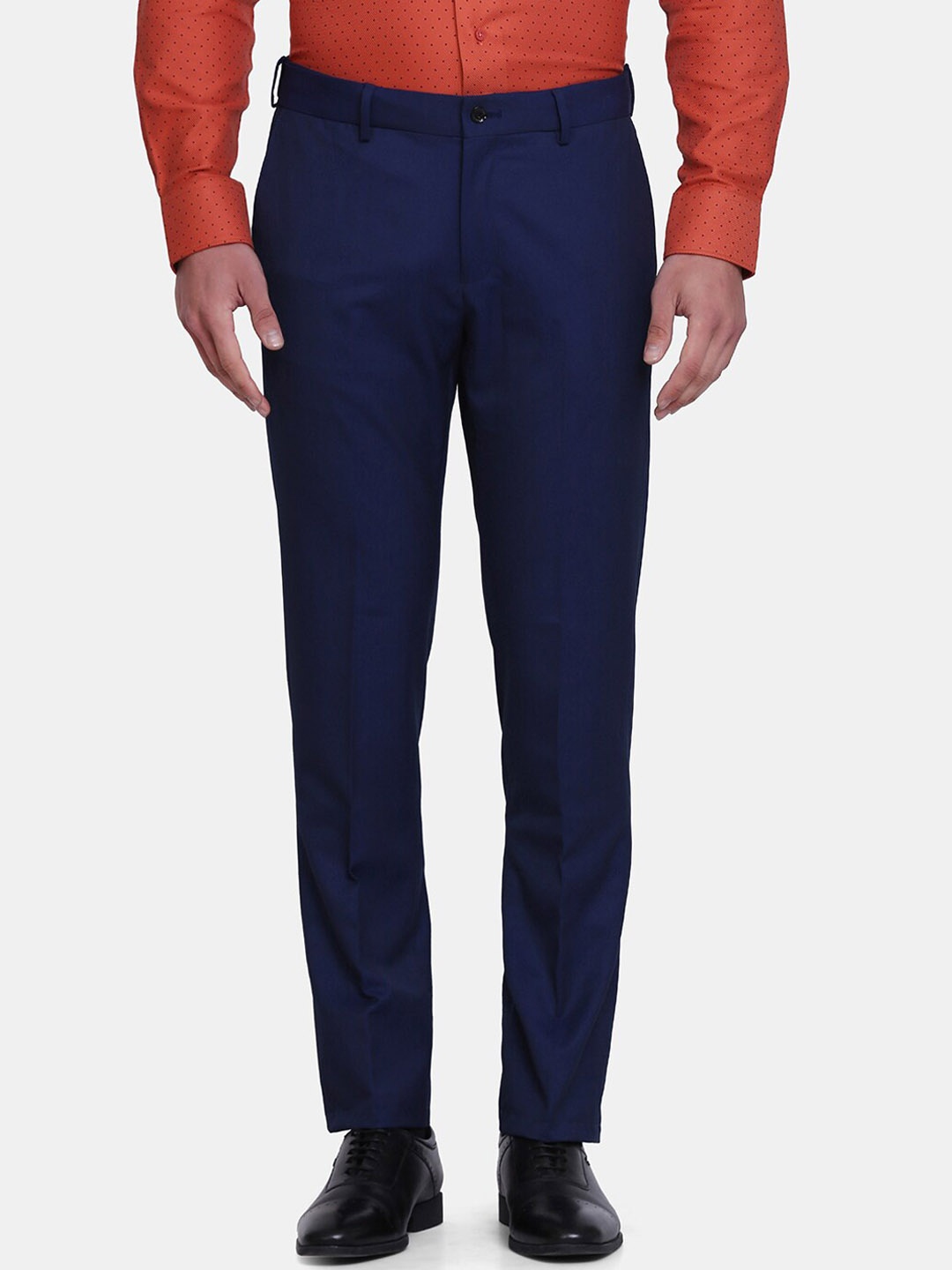 

Blackberrys Men Navy Blue Solid Slim Fit Formal Cotton Trousers