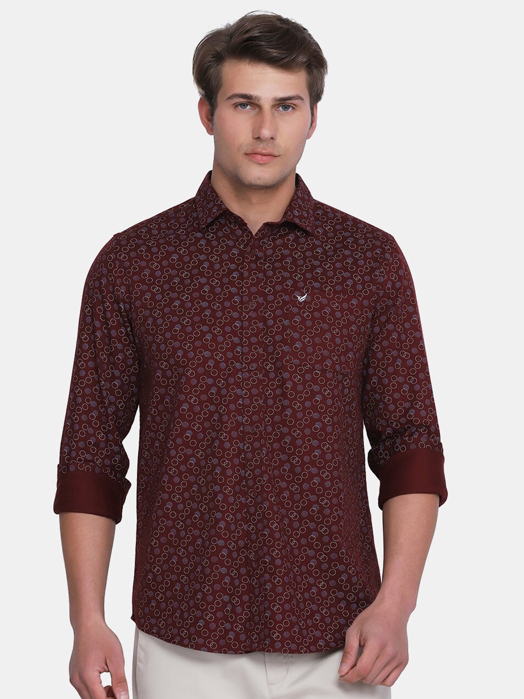 

Blackberrys Men Burgundy India Slim Fit Printed Cotton Casual Shirt