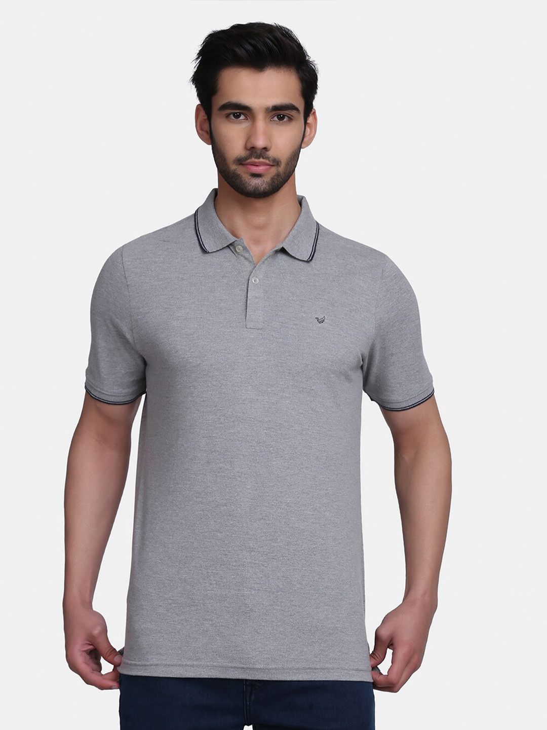 

Blackberrys Men Grey Polo Collar Slim Fit T-shirt