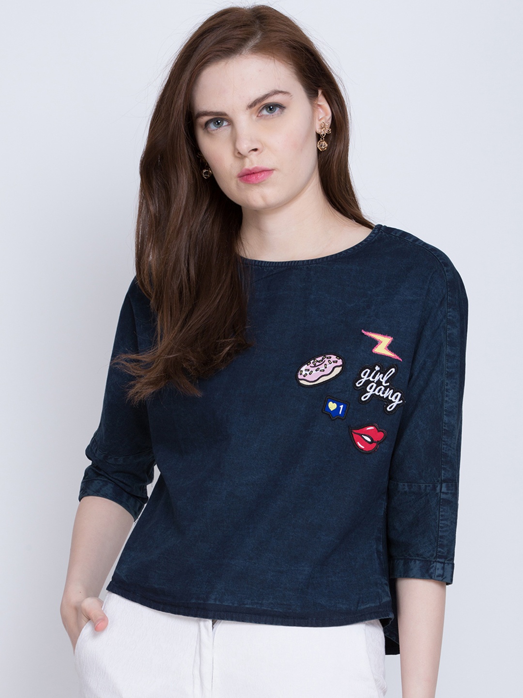 

Tokyo Talkies Navy Pure Cotton Top, Navy blue