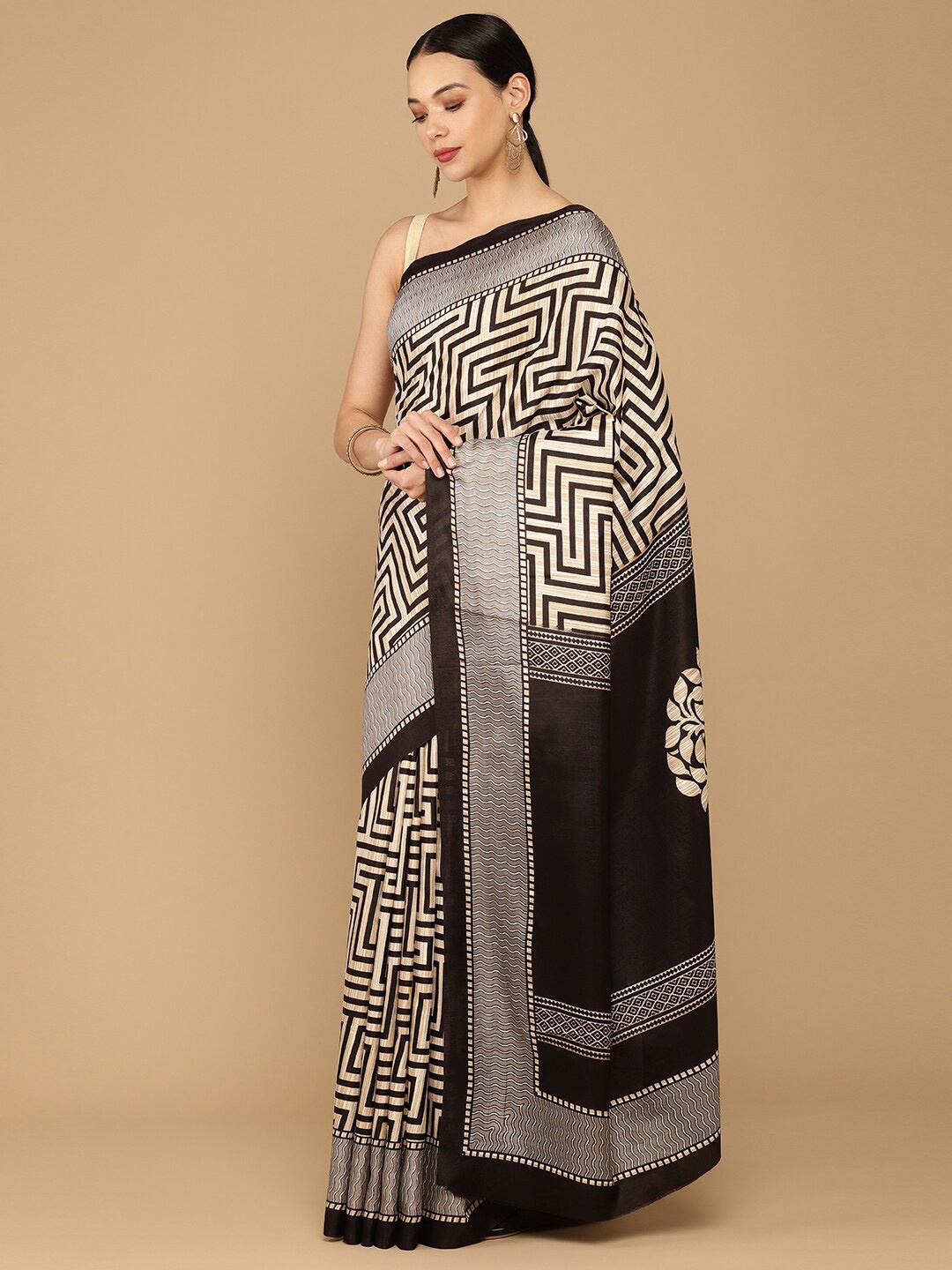 

Soch Beige & Black Printed Silk Cotton Saree
