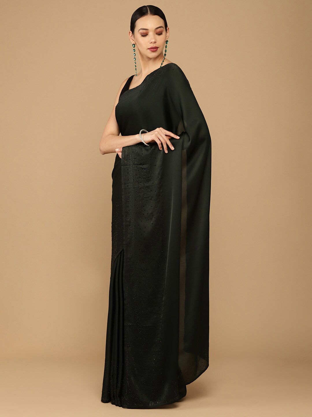 

Soch Olive Green Emebllished Silk Cotton Saree