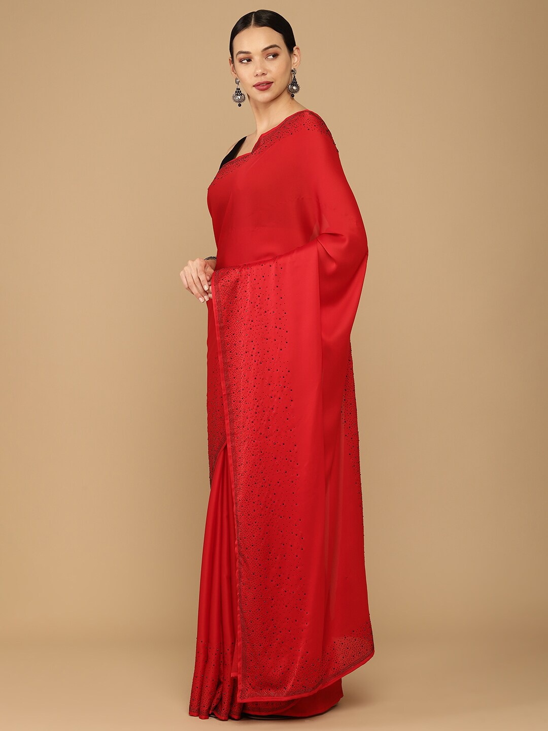 

Soch Women Red Stone Detailing Crepe Saree