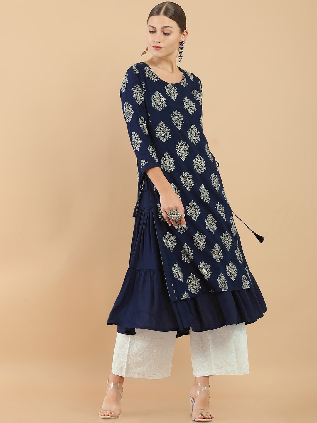 

Soch Blue Printed Anarkali Damask Kurta