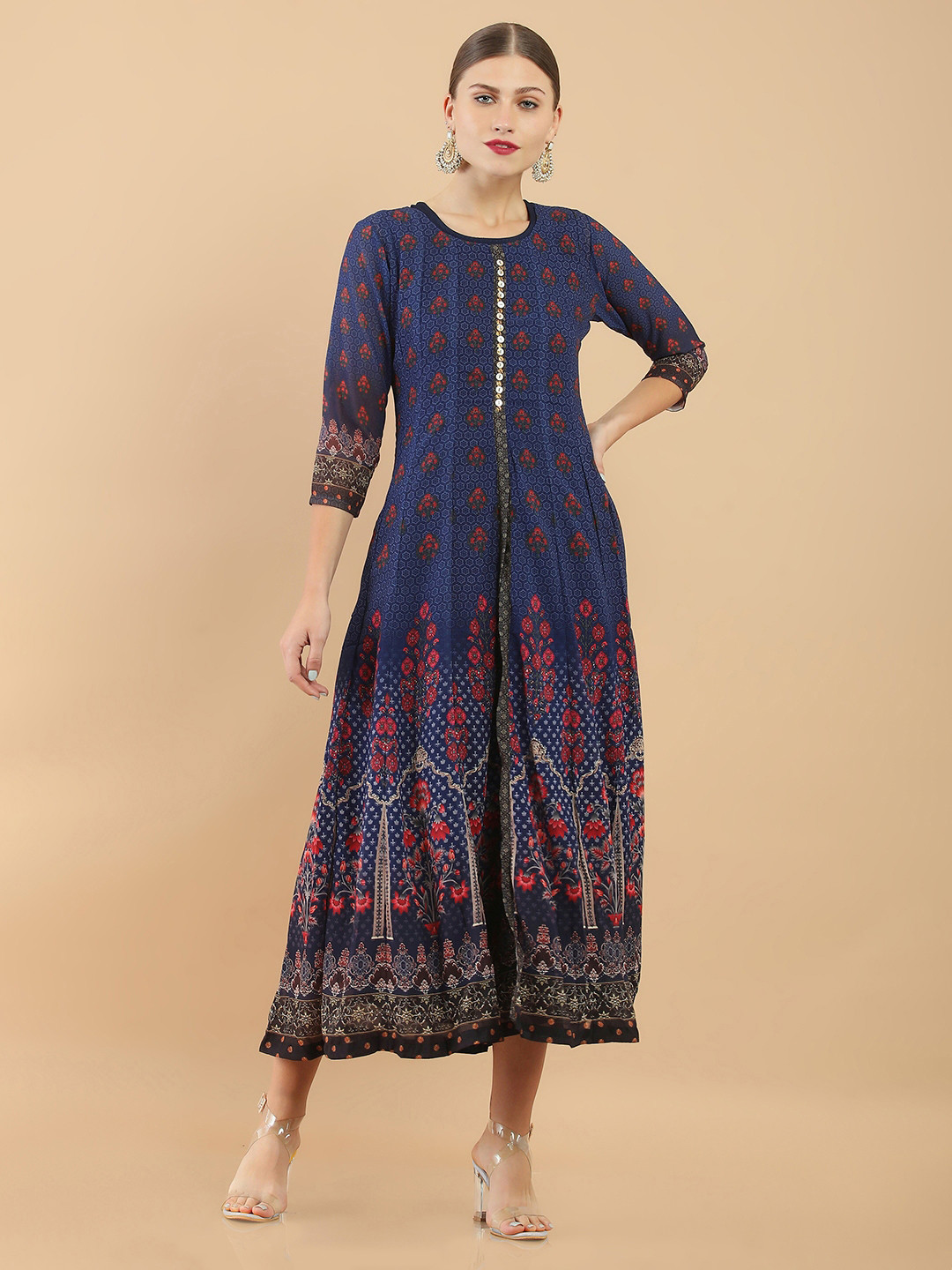 

Soch Women Blue Floral Printed Floral Georgette Anarkali Kurta