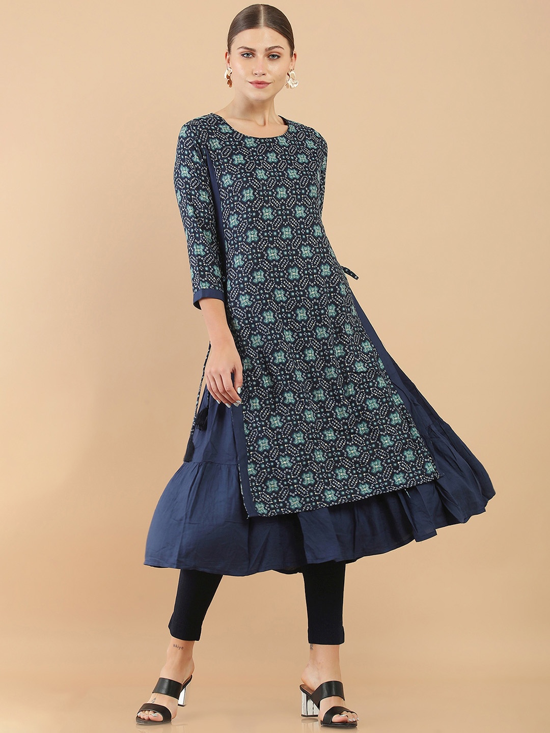 

Soch Women Blue Geometric Printed A-Line Kurta