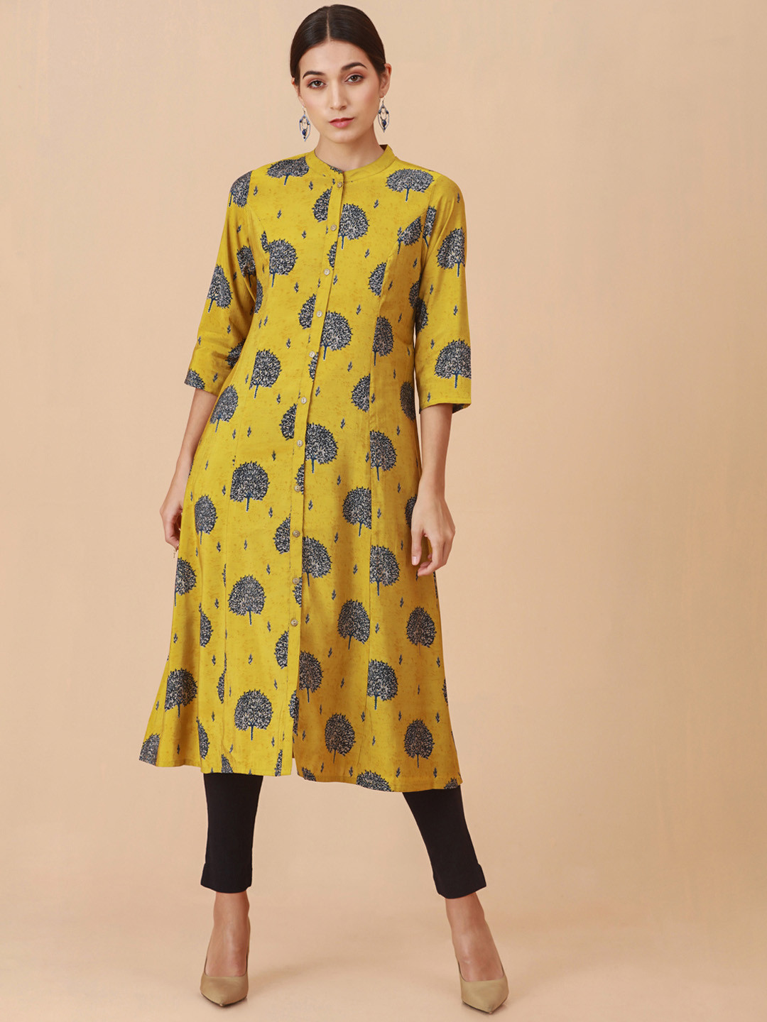 

Soch Women Yellow & Black Ethnic Motifs Printed Kurta