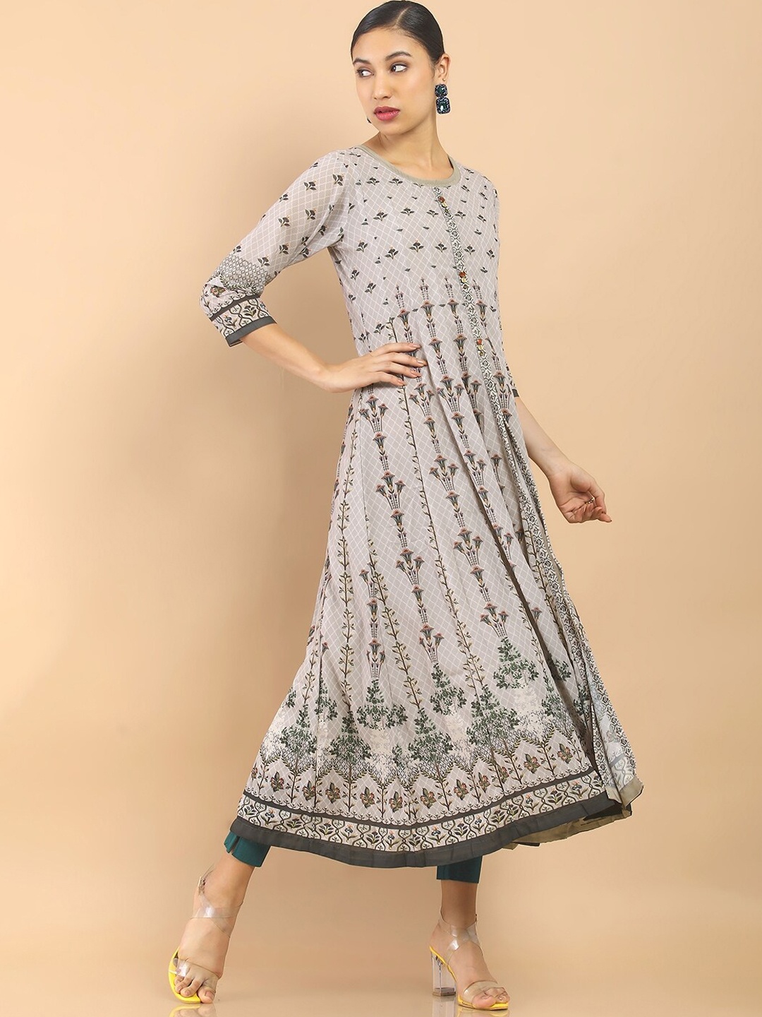 

Soch Grey Ethnic Motifs Printed Layered Georgette Anarkali Kurta