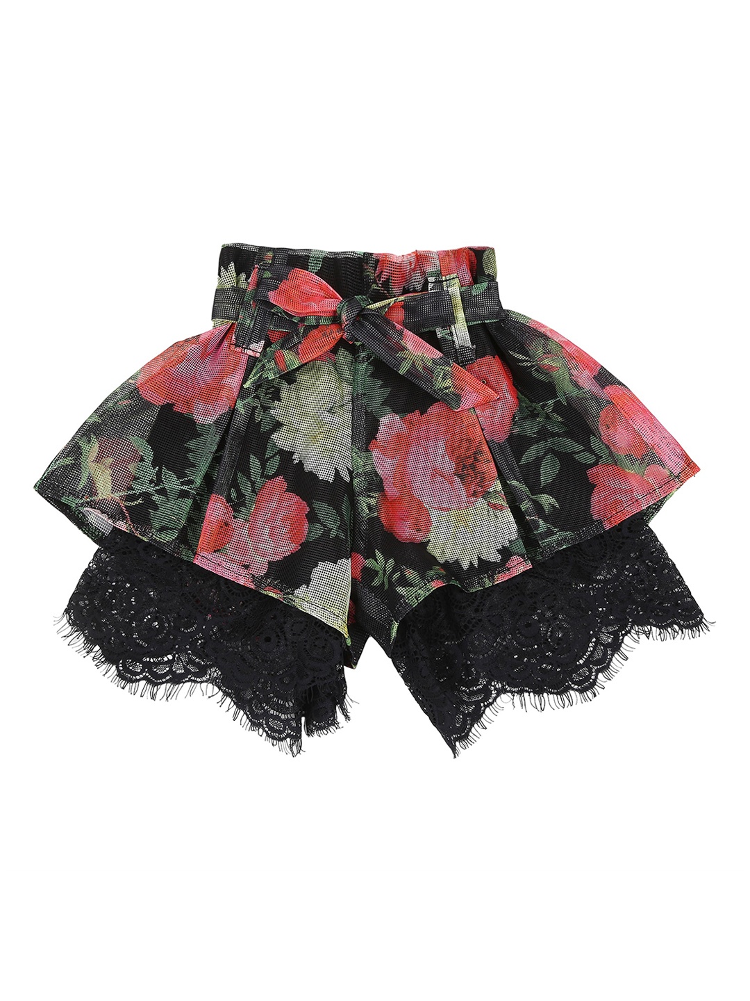 

Actuel Girls Black & Pink Floral Printed Lace Shorts