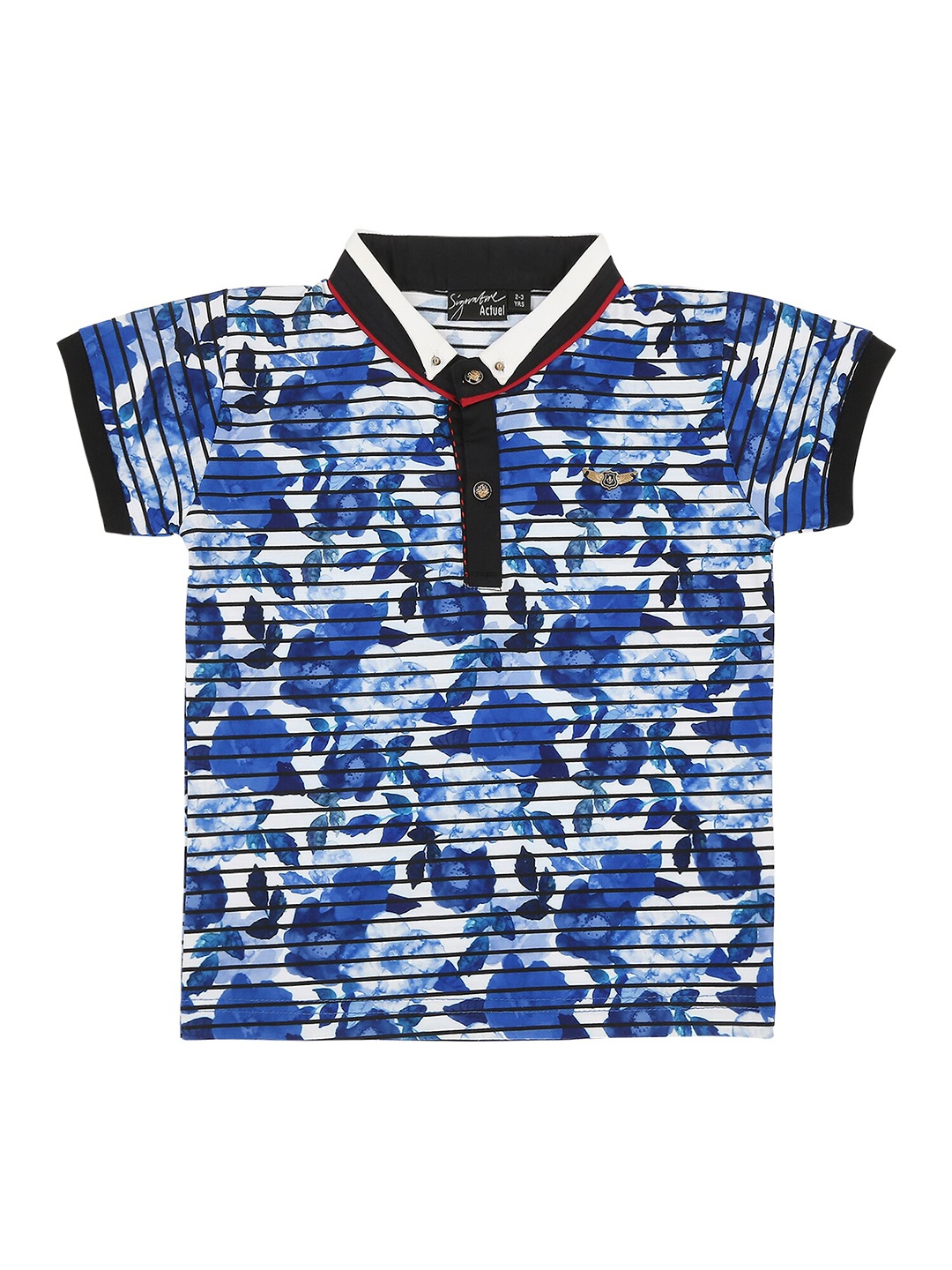 

Actuel Boys Blue Floral Printed Polo Collar Cotton T-shirt