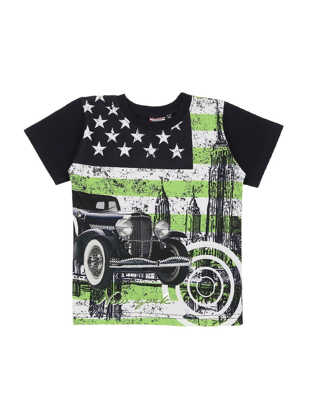 

Actuel Boys Navy Blue & Green Printed Raw Edge Cotton T-shirt