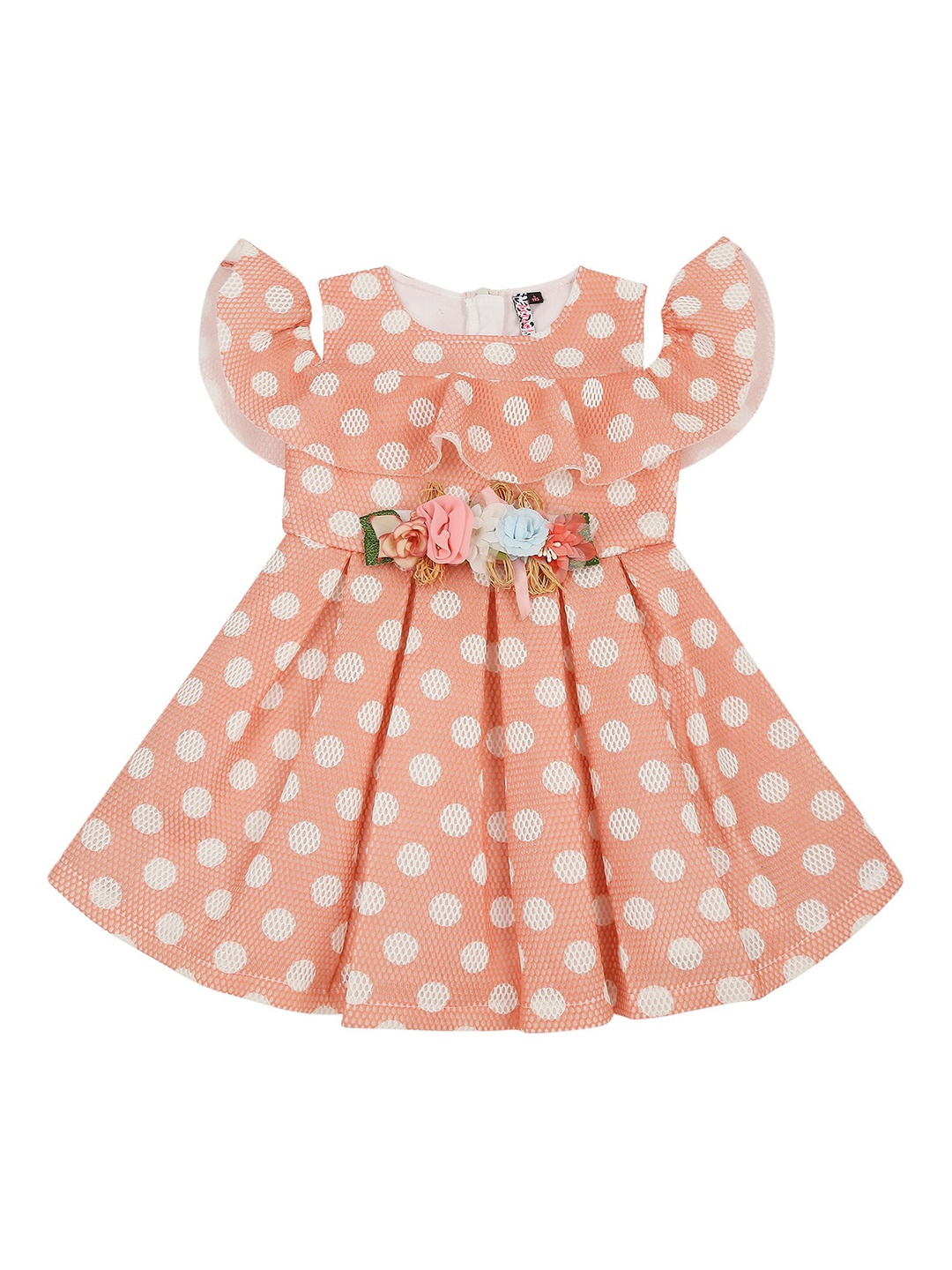 

Actuel Peach-Coloured & White Printed Polka Dots Dress