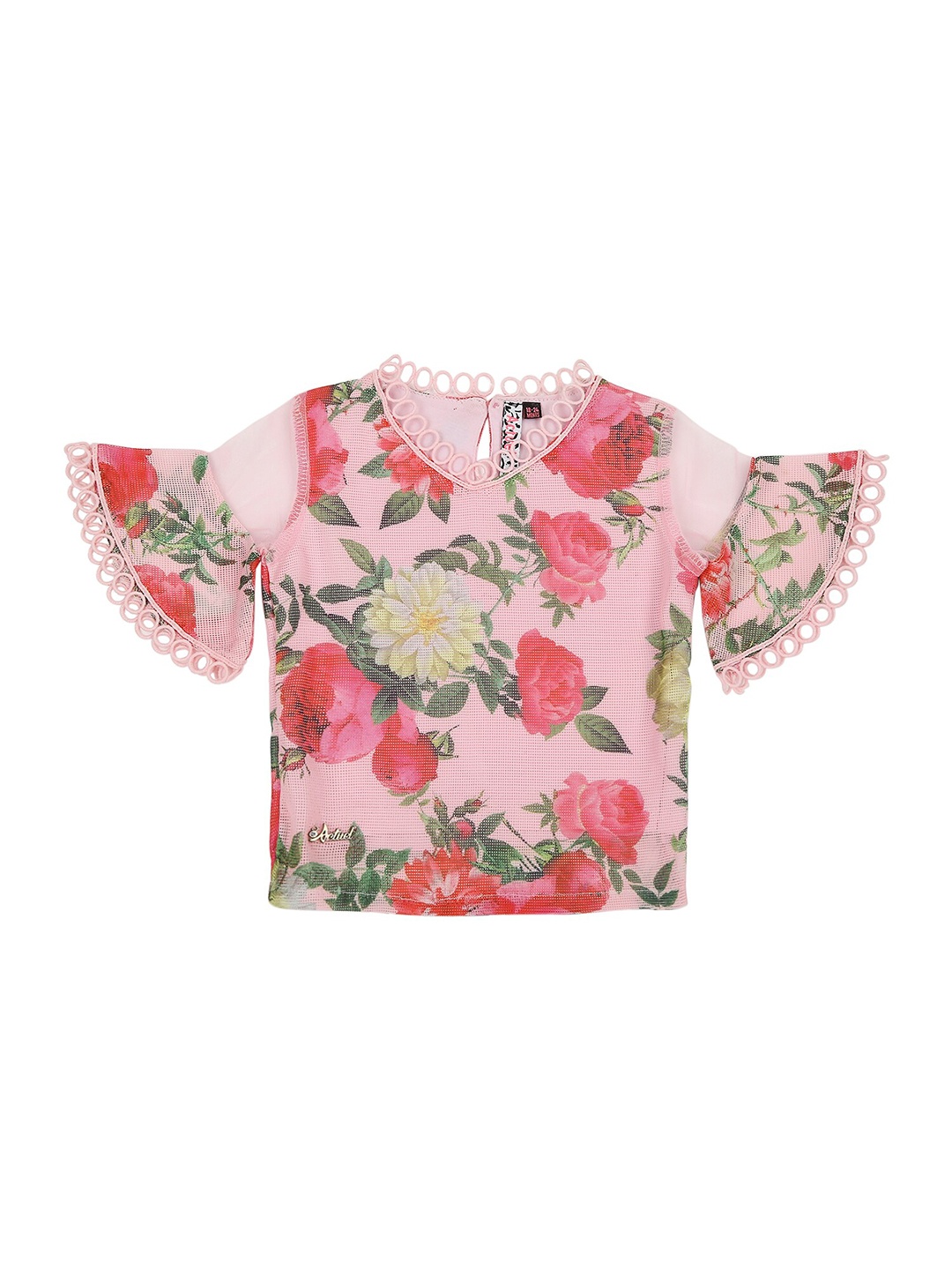 

Actuel Pink & Green Floral Print Pure Cotton Top