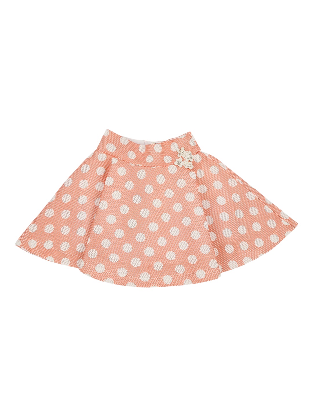 

Actuel Girls Peach & White Polka Dot Pure Cotton Flared Knee Length Skirt