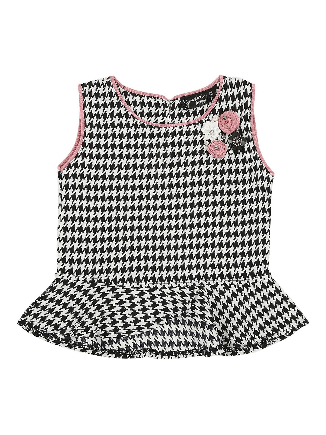 

Actuel Black & White Geometric Printed Pure Cotton Peplum Top