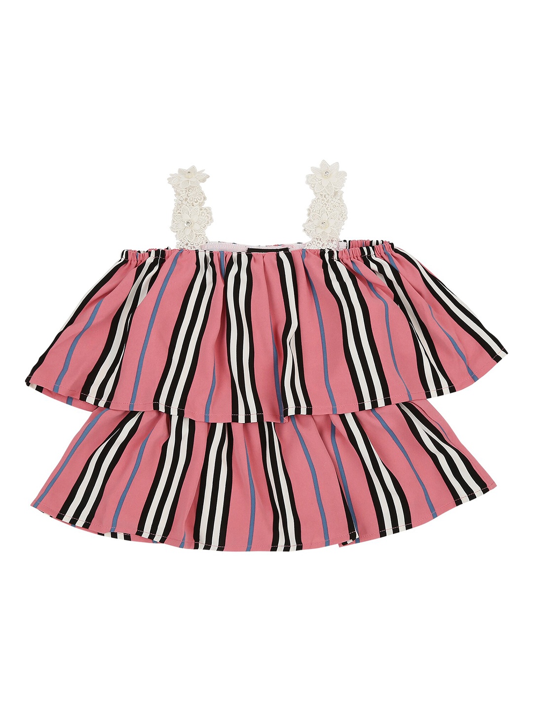 

Actuel Girls Pink & White Striped Layered Pure Cotton Bardot Top
