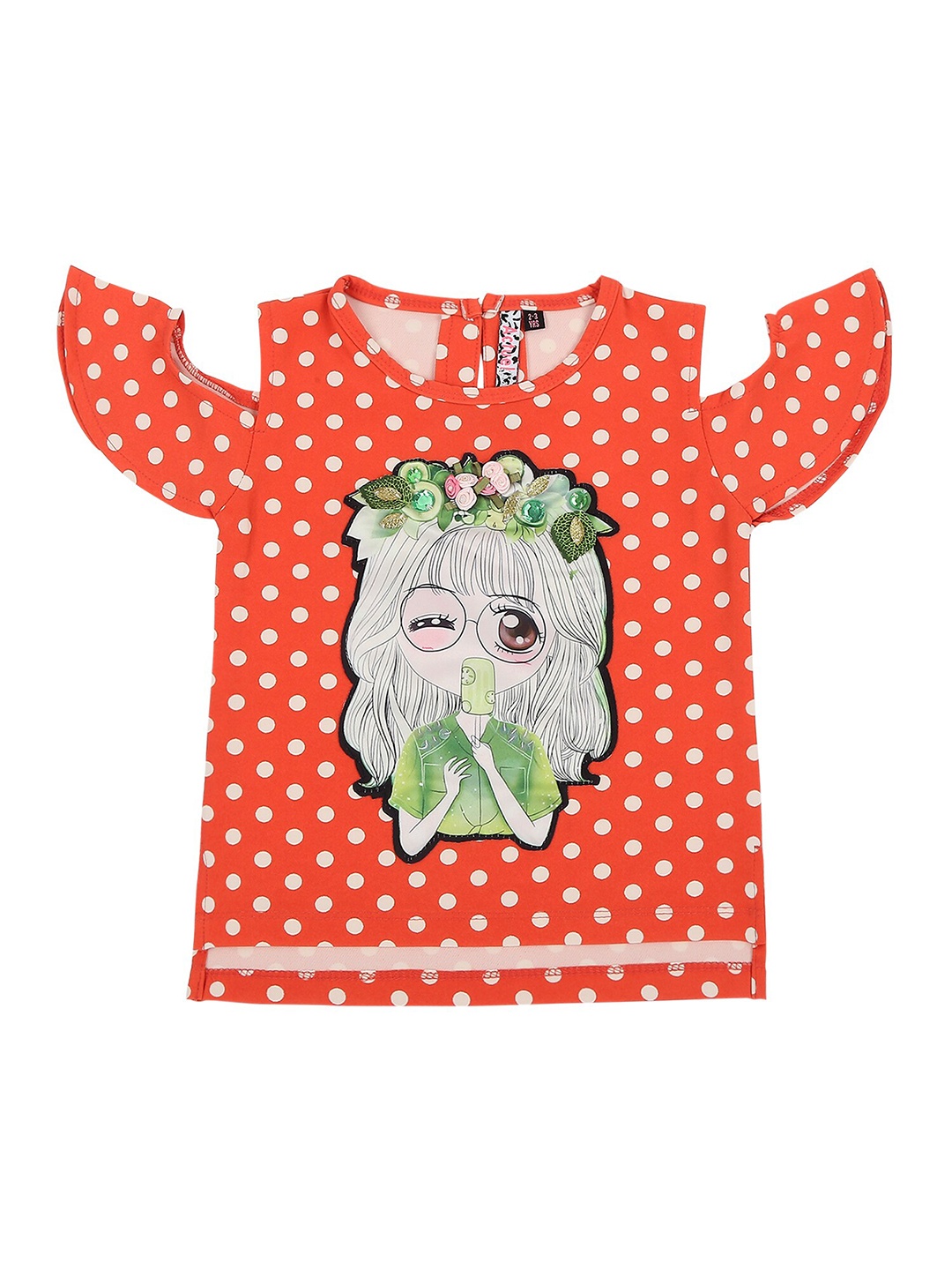 

Actuel Girls Orange Graphic Printed Cotton Blend Top