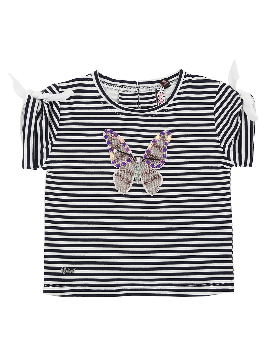 

Actuel Navy Blue Striped Roll-Up Sleeves Pure Cotton Top