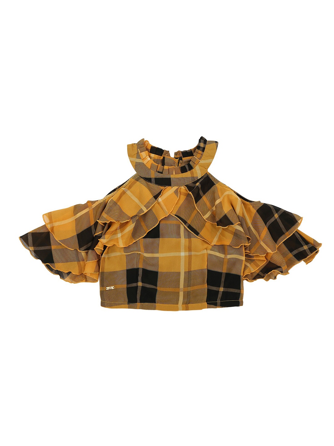 

Actuel Girls Mustard Yellow & Black Checked Cotton Blend Top