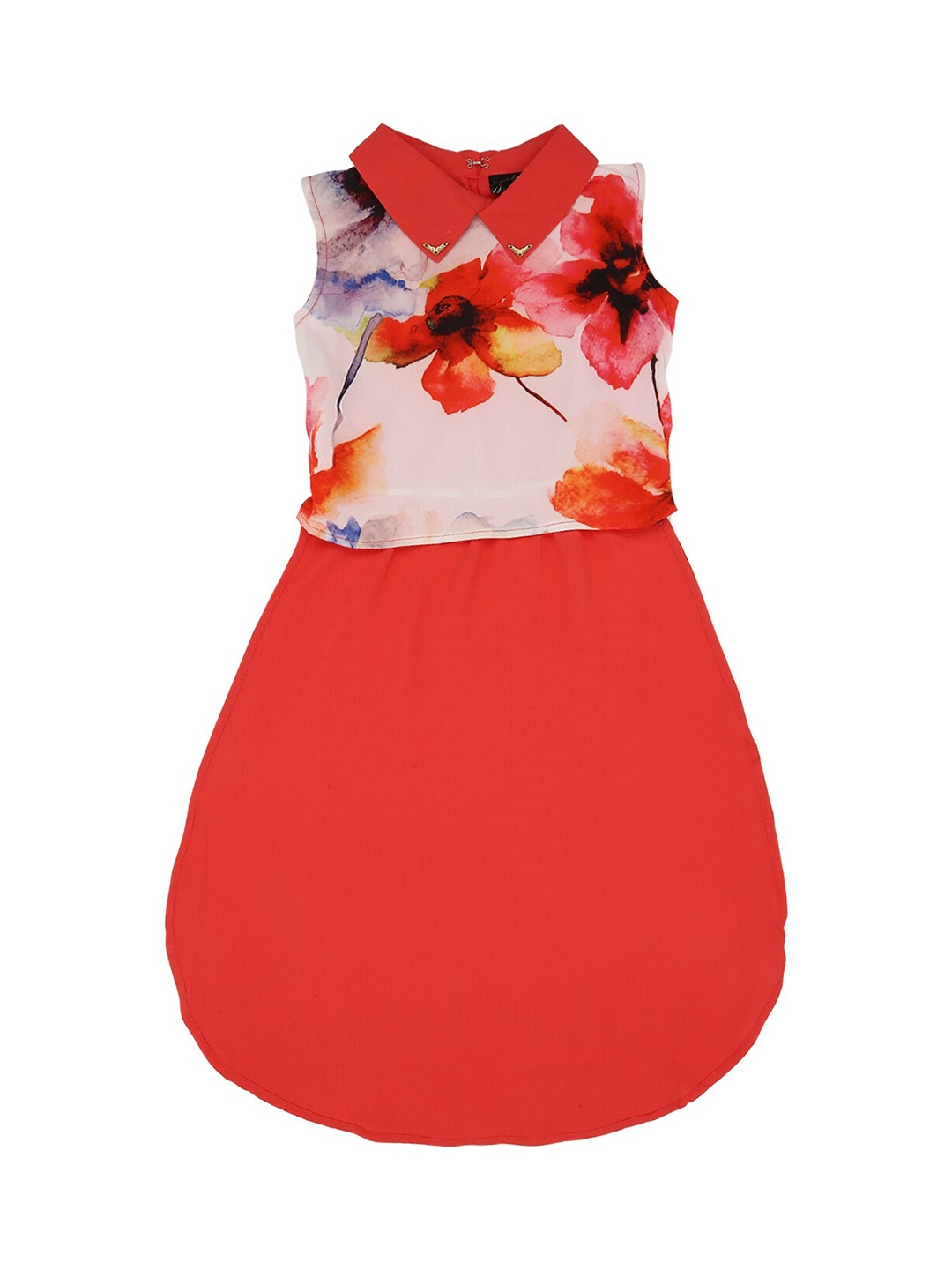 

Actuel Red Floral Print Georgette High-Low Top