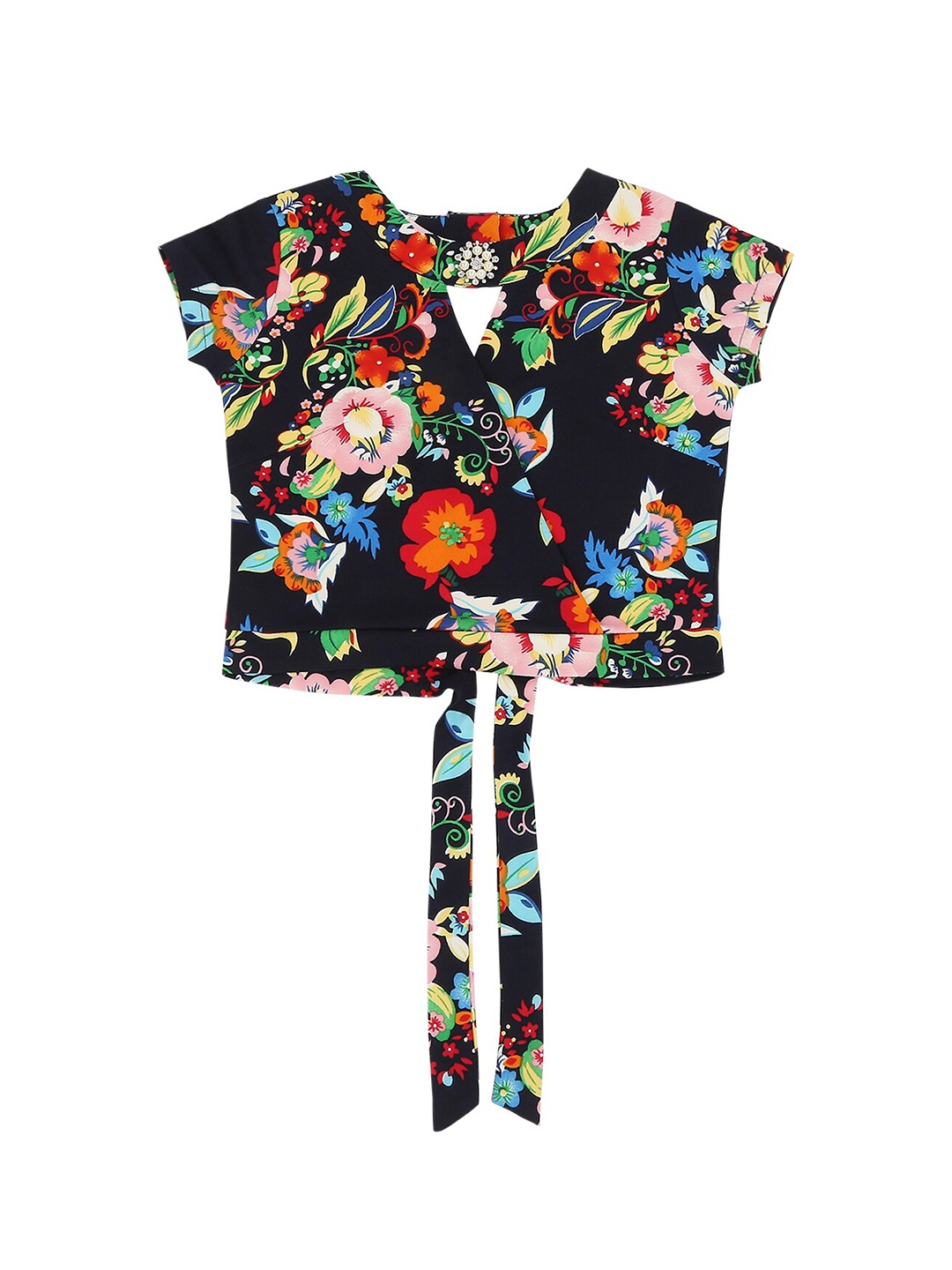 

Actuel Girls Navy Blue & Pink Floral Print Wrap Top