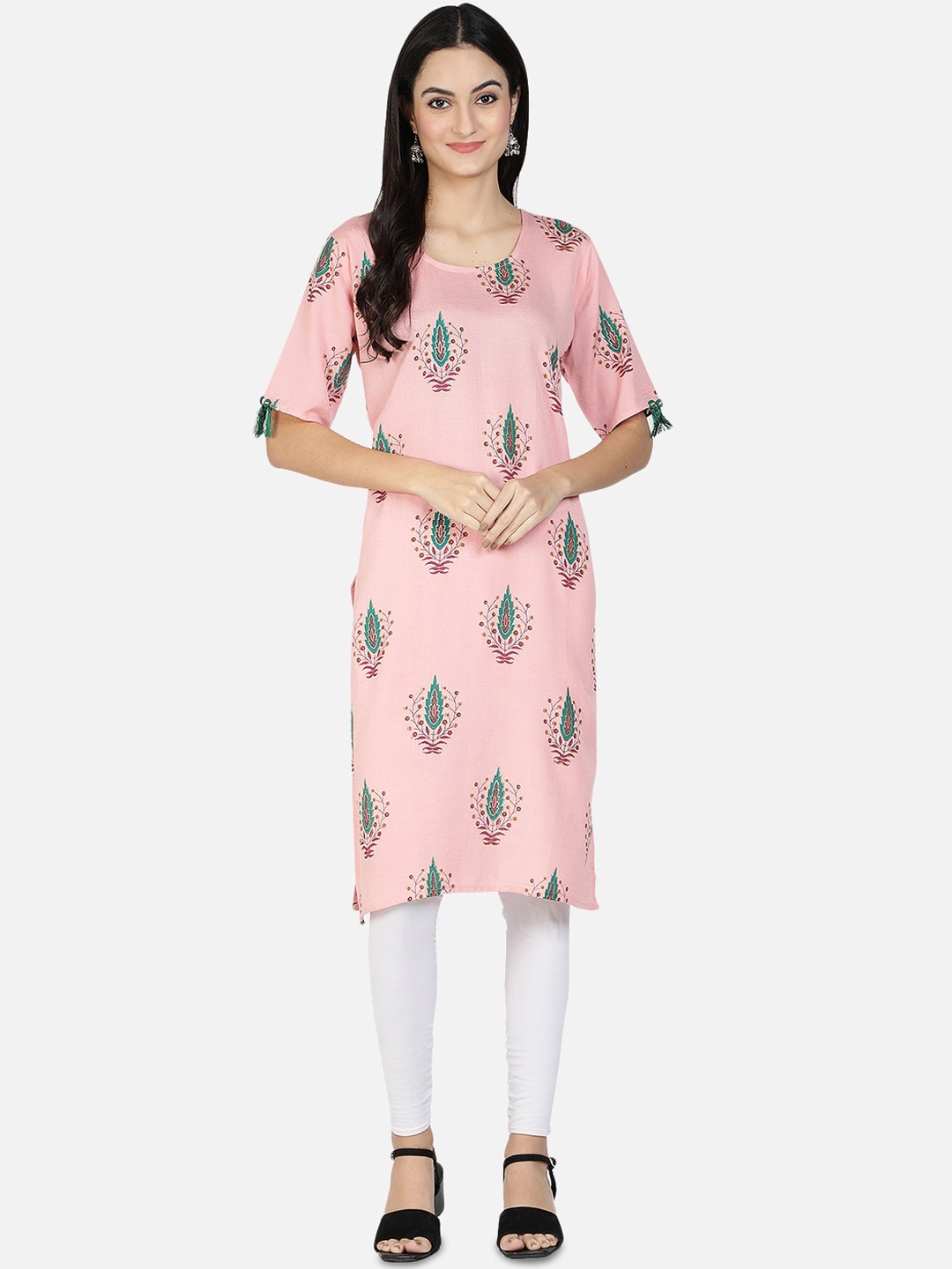 

Fabclub Women Pink Floral Printed Block Print Kurta