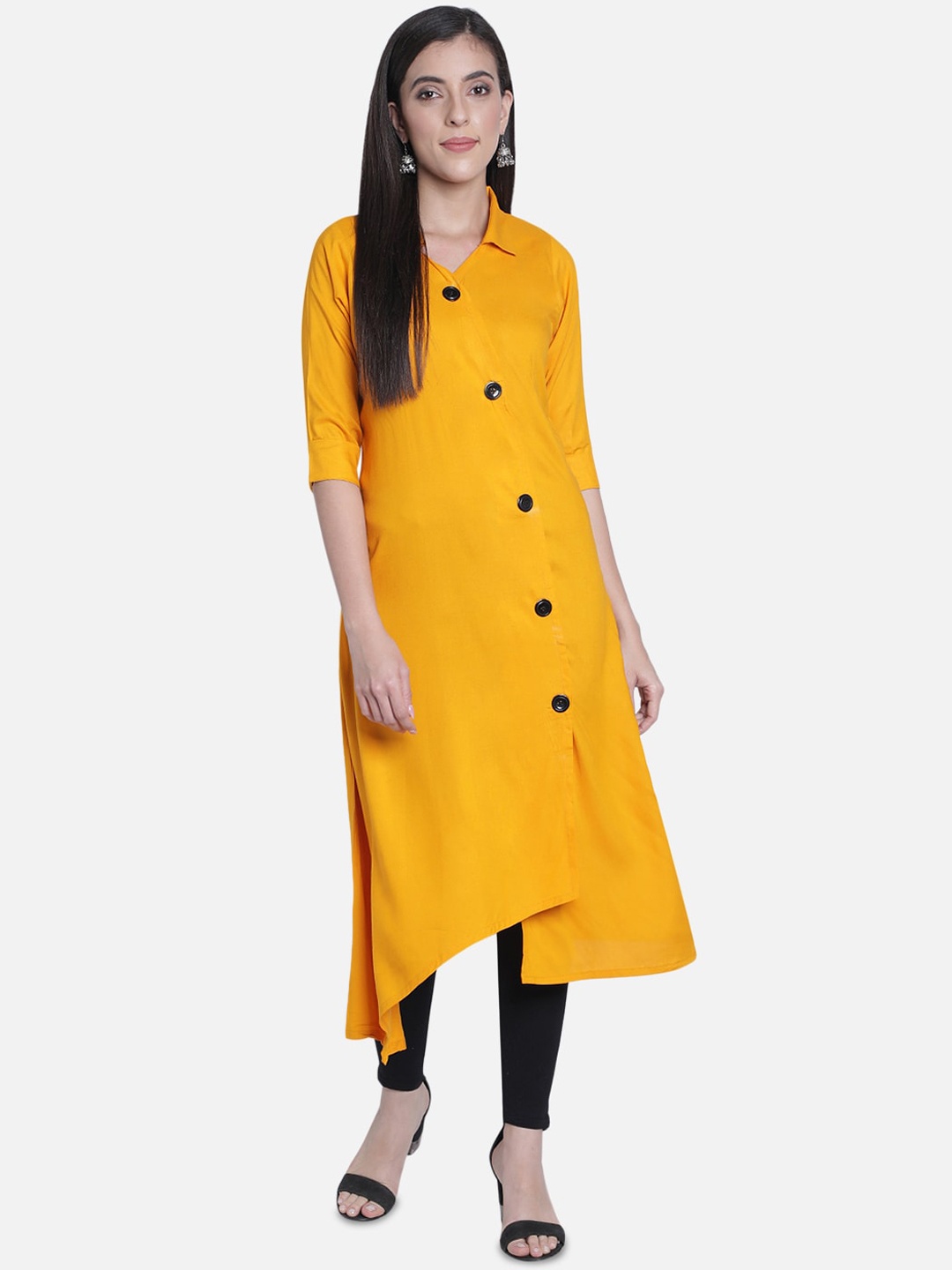 

Fabclub Women Mustard Yellow Solid A-Line Kurta