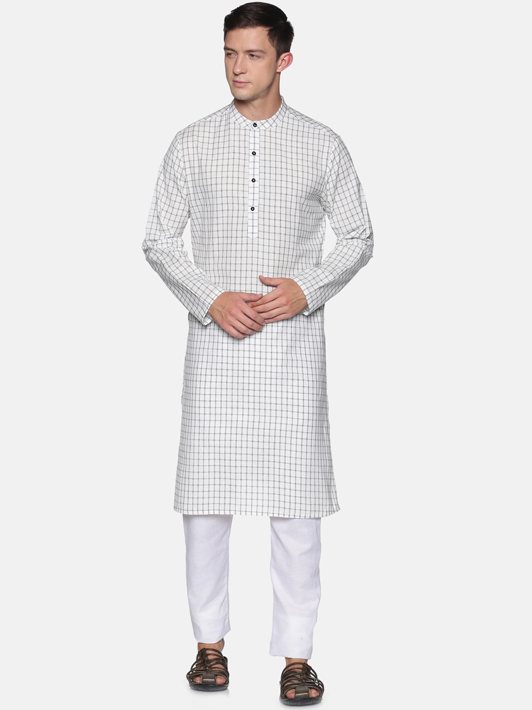 

Saffron Threads Men White Pure Cotton Kurta with Pyjamas