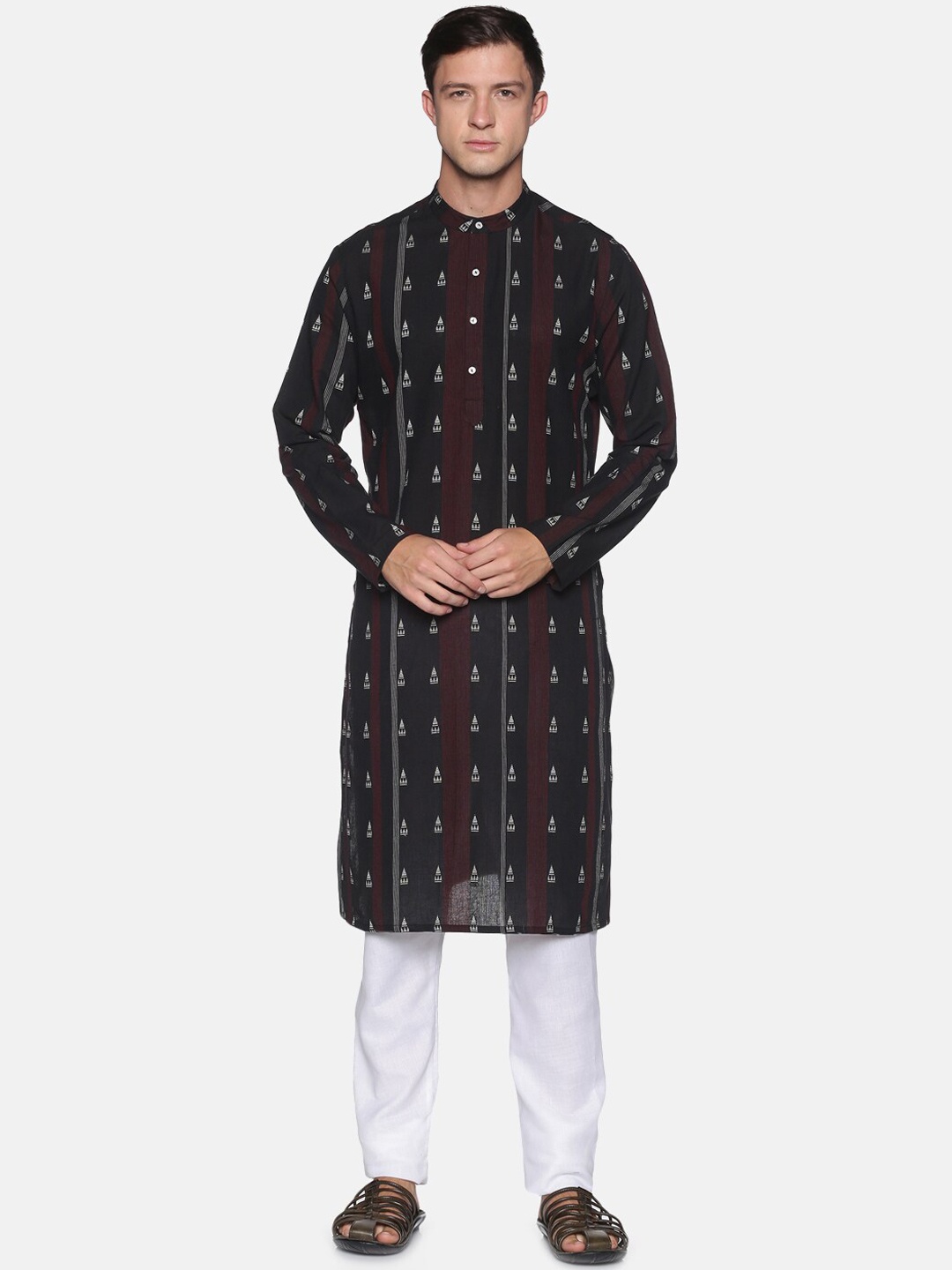 

Saffron Threads Men Black Self Design Kurta with Pyjamas