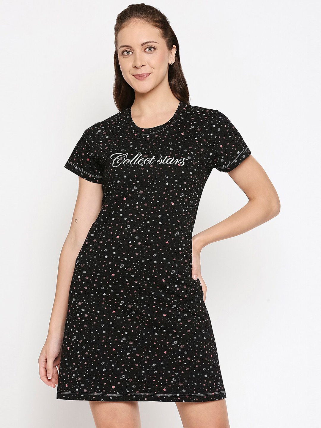 

XIN Black Printed Nightdress